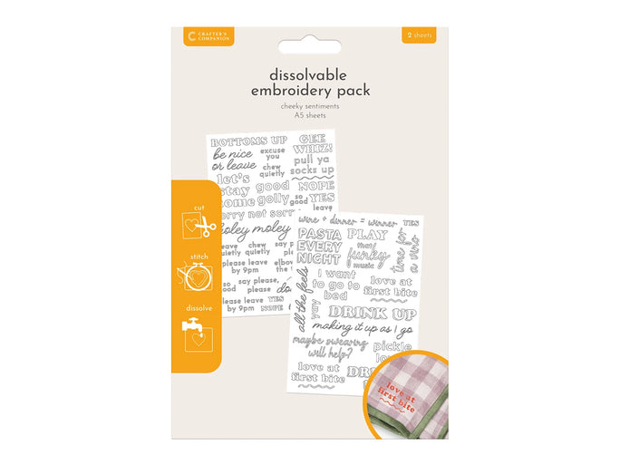 Crafter's Companion Dissolvable Embroidery Cheeky Sentiments 2 Pack