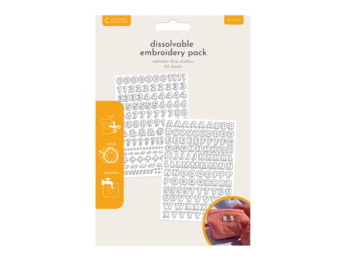 Crafter's Companion Dissolvable Embroidery Alphabet Drop Shadow 2 Pack