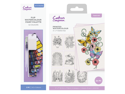 Flip Watercolour Palette with Floral Colouring Sheets