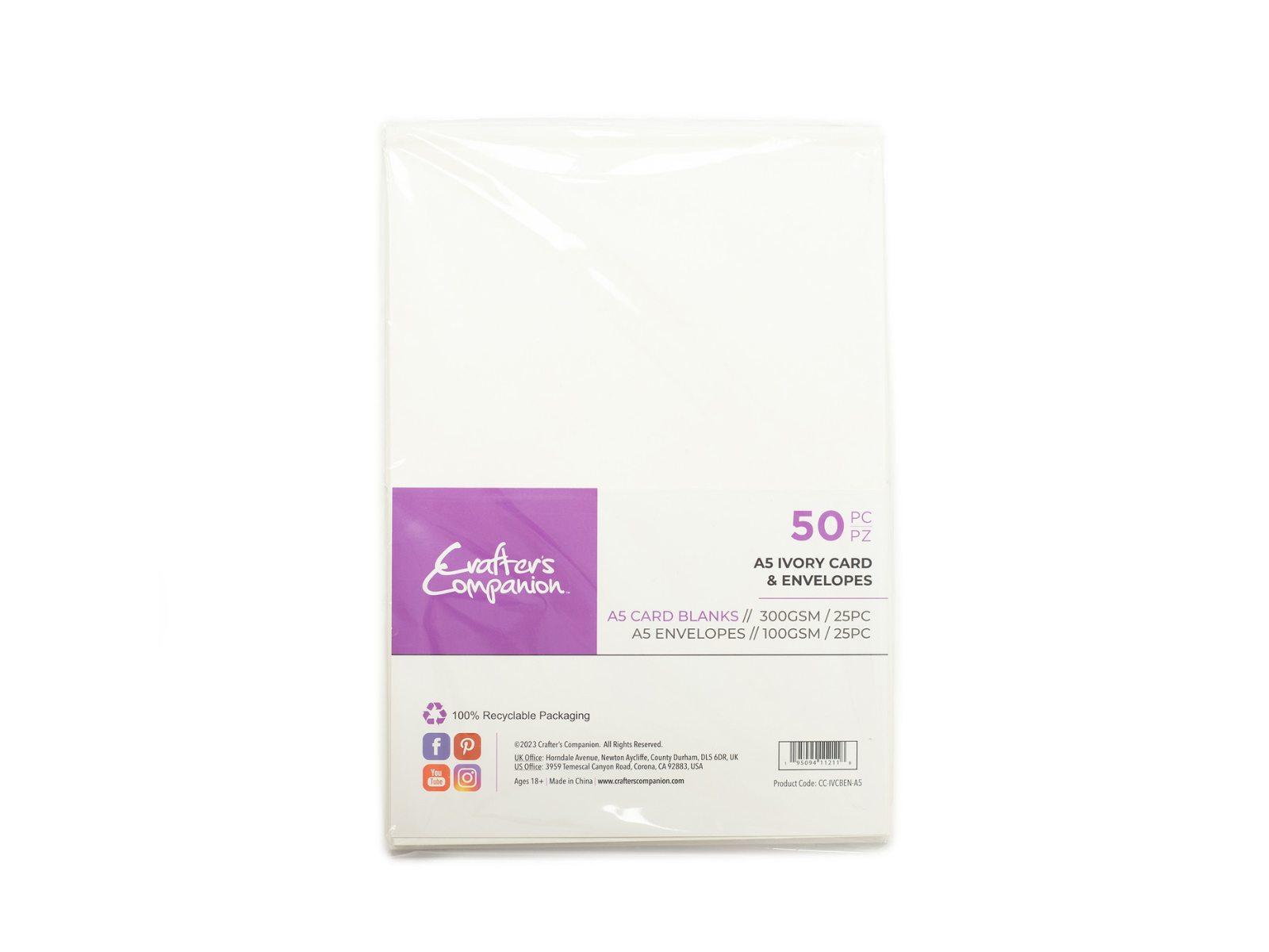 Crafter's Companion - A5 Ivory Card & Envelopes 50pc | Crafter's ...