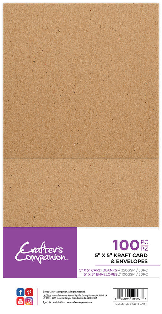 Crafter's Companion 5"x 5" Kraft Card & Envelopes - 100 Piece