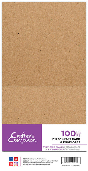 Crafter's Companion 5"x 5" Kraft Card & Envelopes - 100 Piece