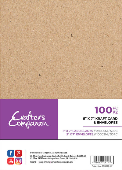 Crafter's Companion 5x 7 Kraft Card & Envelopes - 100 Piece