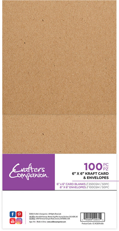 Crafter's Companion 6x 6 Kraft Card & Envelopes - 100 Piece
