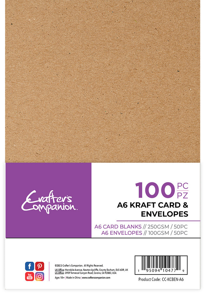 Crafter's Companion A6 Kraft Card & Envelopes - 100 Piece | Crafter's ...