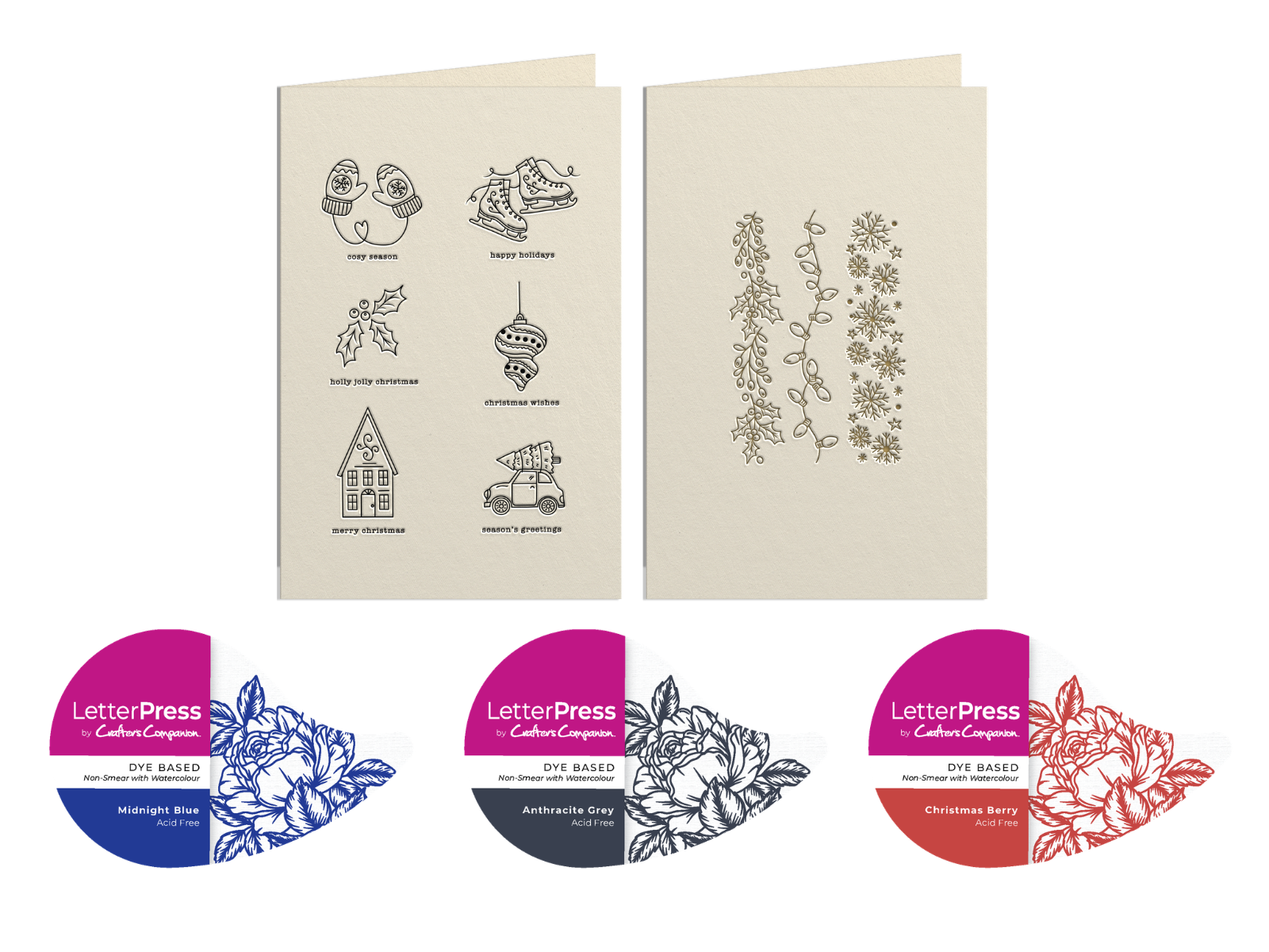 Christmas LetterPress Press Plates and Inkpads 5pc Collection