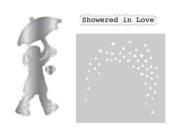 Crafters Companion Metal Die, Stamp & Stencil Set - Showered In Love