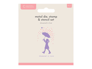 Crafters Companion Metal Die, Stamp & Stencil Set - Showered In Love