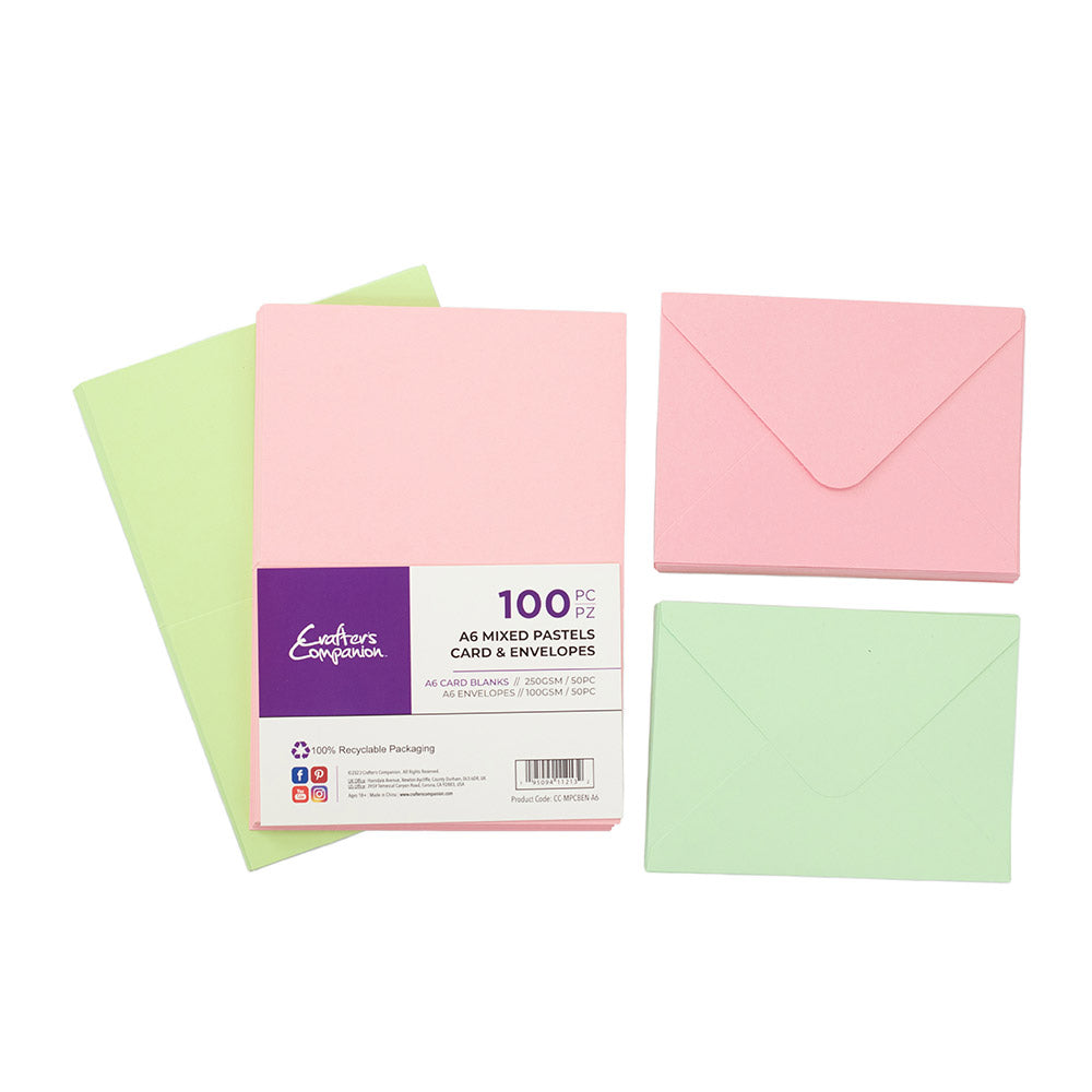 Crafter's Companion A6 Mixed Pastels Card & Envelopes - 100 Pack ...