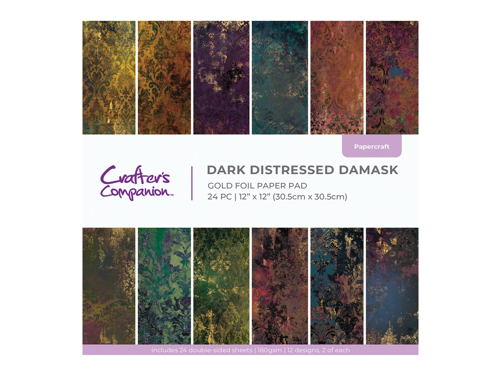 Crafter's Companion 12"x12" Paper Pad - Dark Distressed Damask