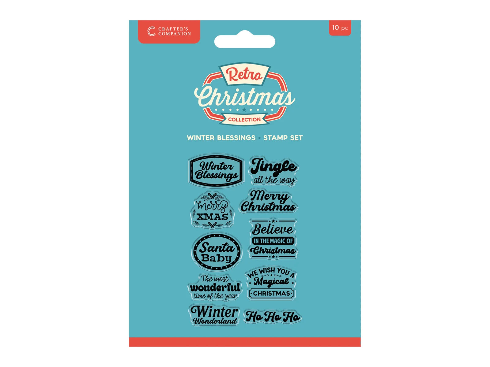 Crafter's Companion Retro Christmas Collection Clear Acrylic Stamp Set - Winter Blessings