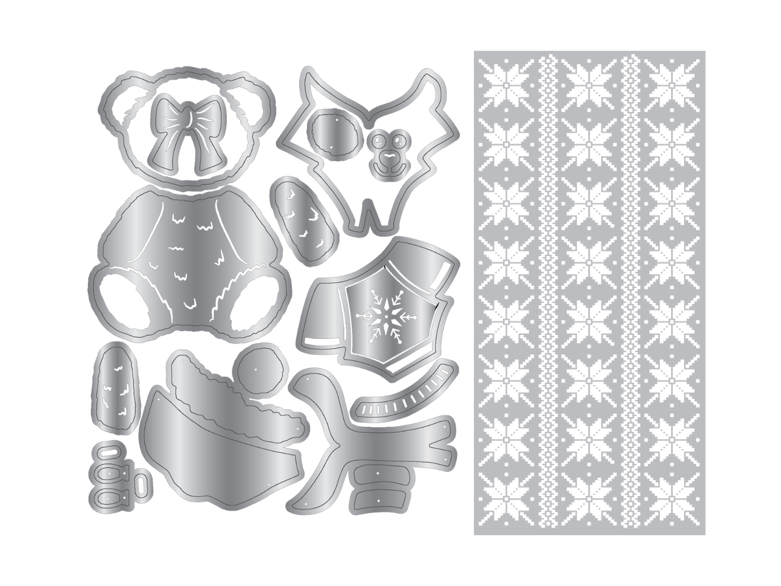 Dressed Up Teddy Bear Metal Die & 2D Embossing Folder Set