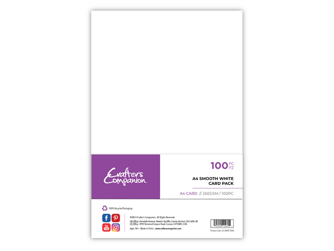 Crafter's Companion A4 Smooth White Card Pack (250gsm) - 100 Sheets