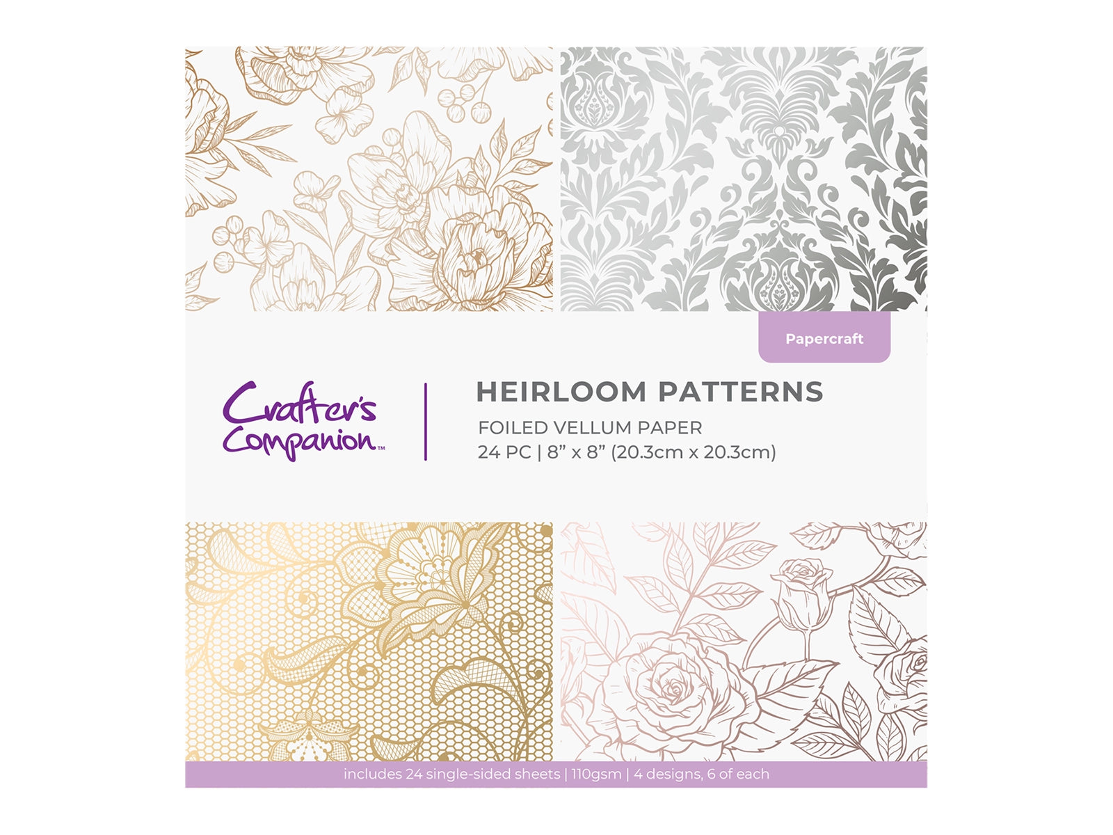 Crafter's Companion 8"x8" Vellum Pad - Heirloom Patterns