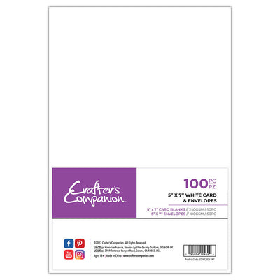 Crafter's Companion 5x 7 White Card & Envelopes - 100 Piece