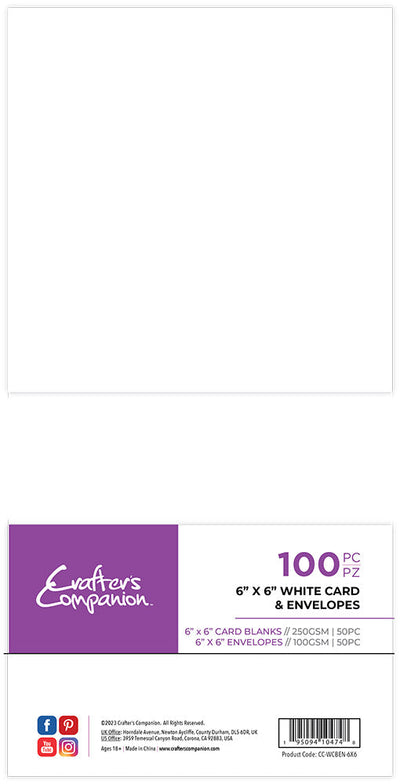 Crafter's Companion 6x 6 White Card & Envelopes - 100 Piece