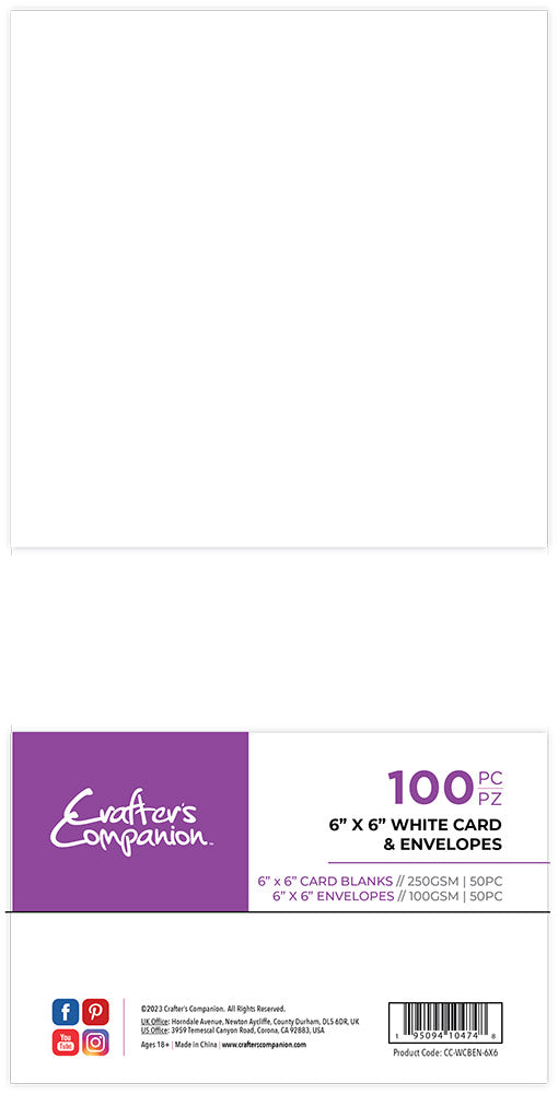 Crafter's Companion 6"x 6" White Card & Envelopes - 100 Piece