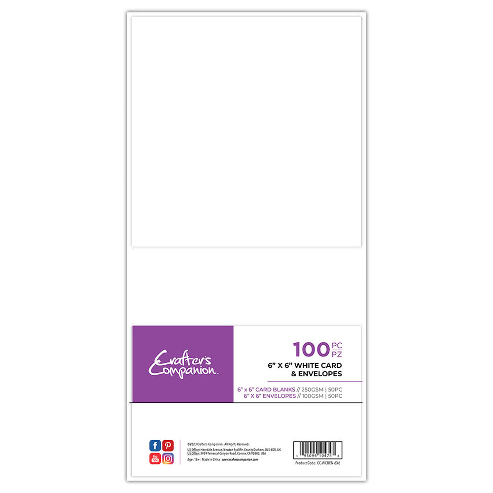 Crafter's Companion 6"x 6" White Card & Envelopes - 100 Piece