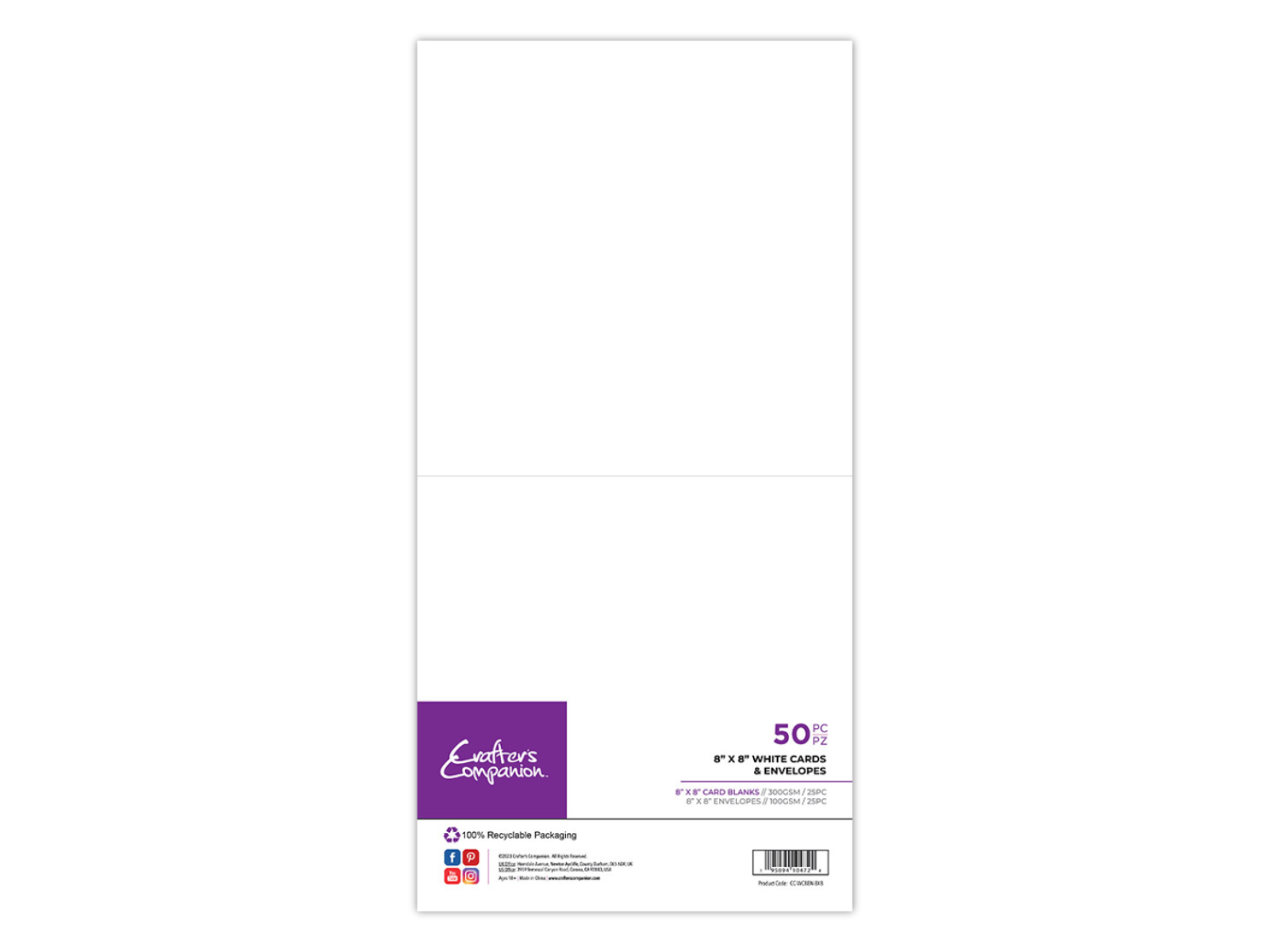 Crafts UK 863 Lot De 25 Cartes Et Enveloppes Blanches 20,3 X 20,3 Cm - Cartes Prêtes à Personnaliser