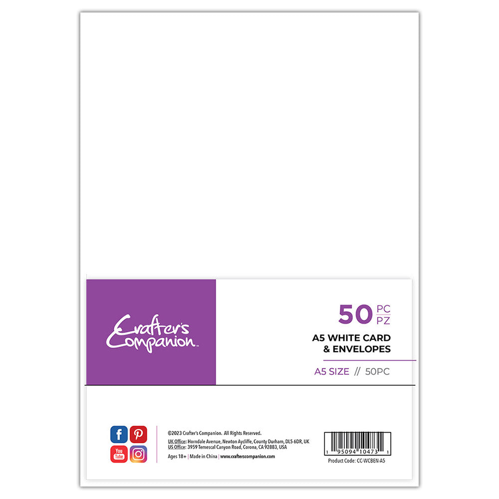 Crafter's Companion A5 White Card & Envelopes - 50 Piece | Crafter's ...