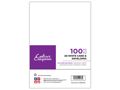 Crafter's Companion A6 White Card & Envelopes - 100 Piece