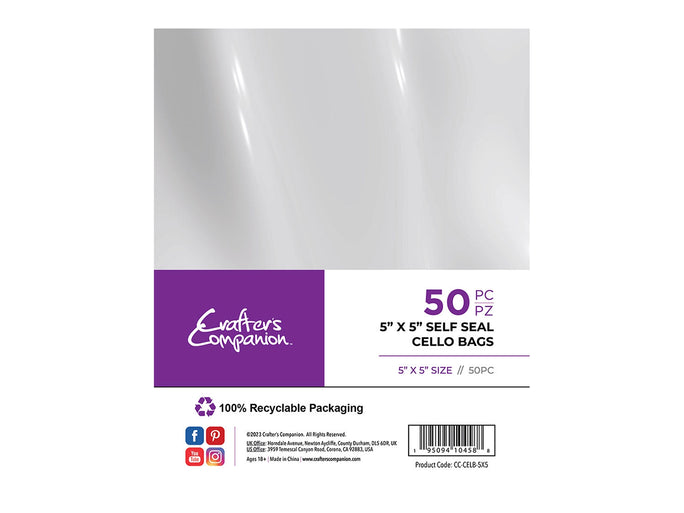 Crafter's Companion 5"x 5" Self Seal Cello Bags - 50 Pack