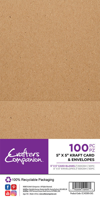 Crafter's Companion 5x 5 Kraft Card & Envelopes - 100 Piece