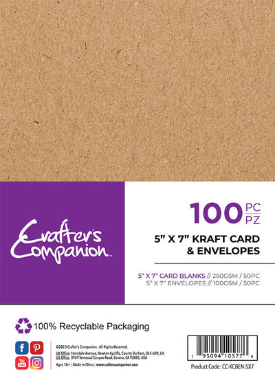 Crafter's Companion 5x 7 Kraft Card & Envelopes - 100 Piece