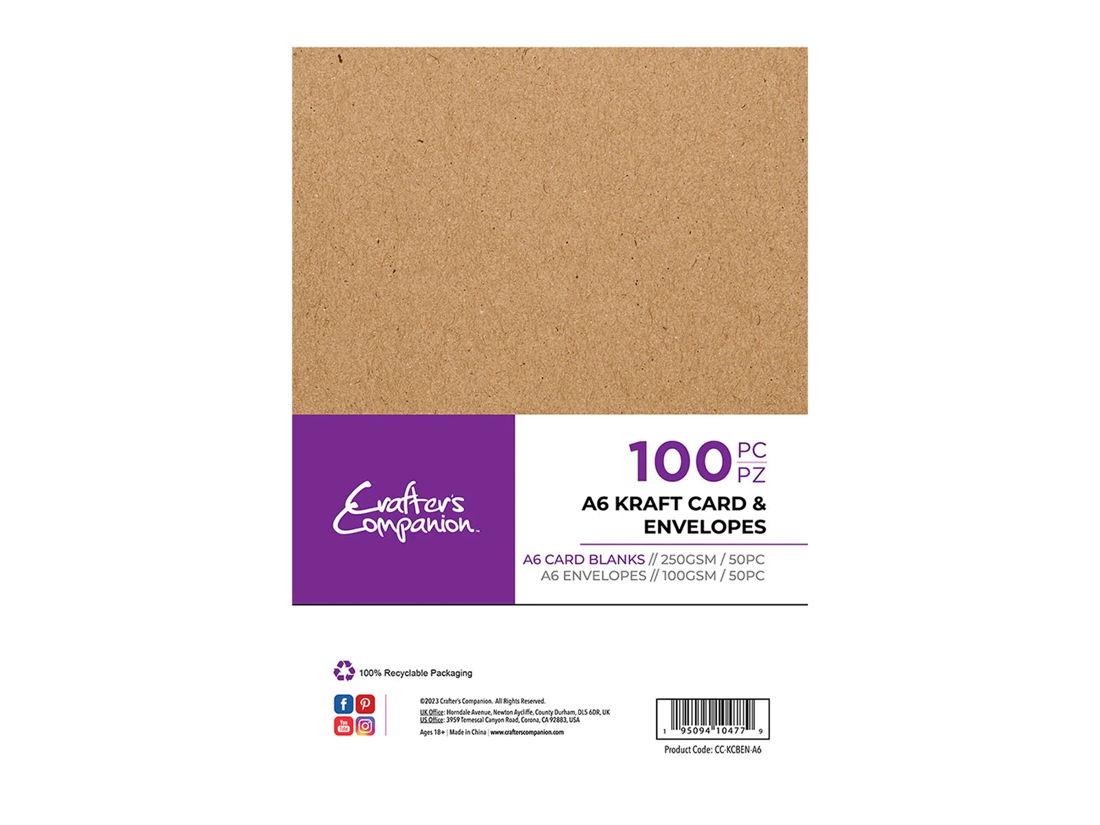 Crafter's Companion A6 Kraft Card & Envelopes - 100 Piece | Crafter's ...