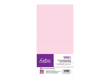 Crafter's Companion 6" x 6" Mixed Pastels Card & Envelopes - 100 Pack