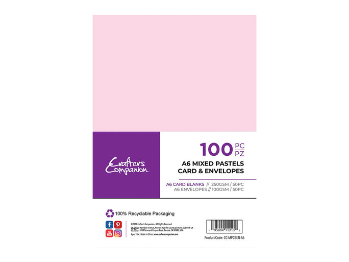 Crafter's Companion A6 Mixed Pastels Card & Envelopes - 100 Pack