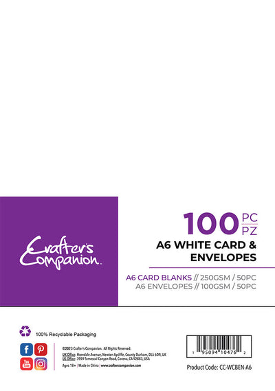 Crafter's Companion A6 White Card & Envelopes - 100 Piece