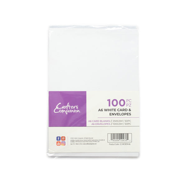 Crafter's Companion A6 White Card & Envelopes - 100 Piece