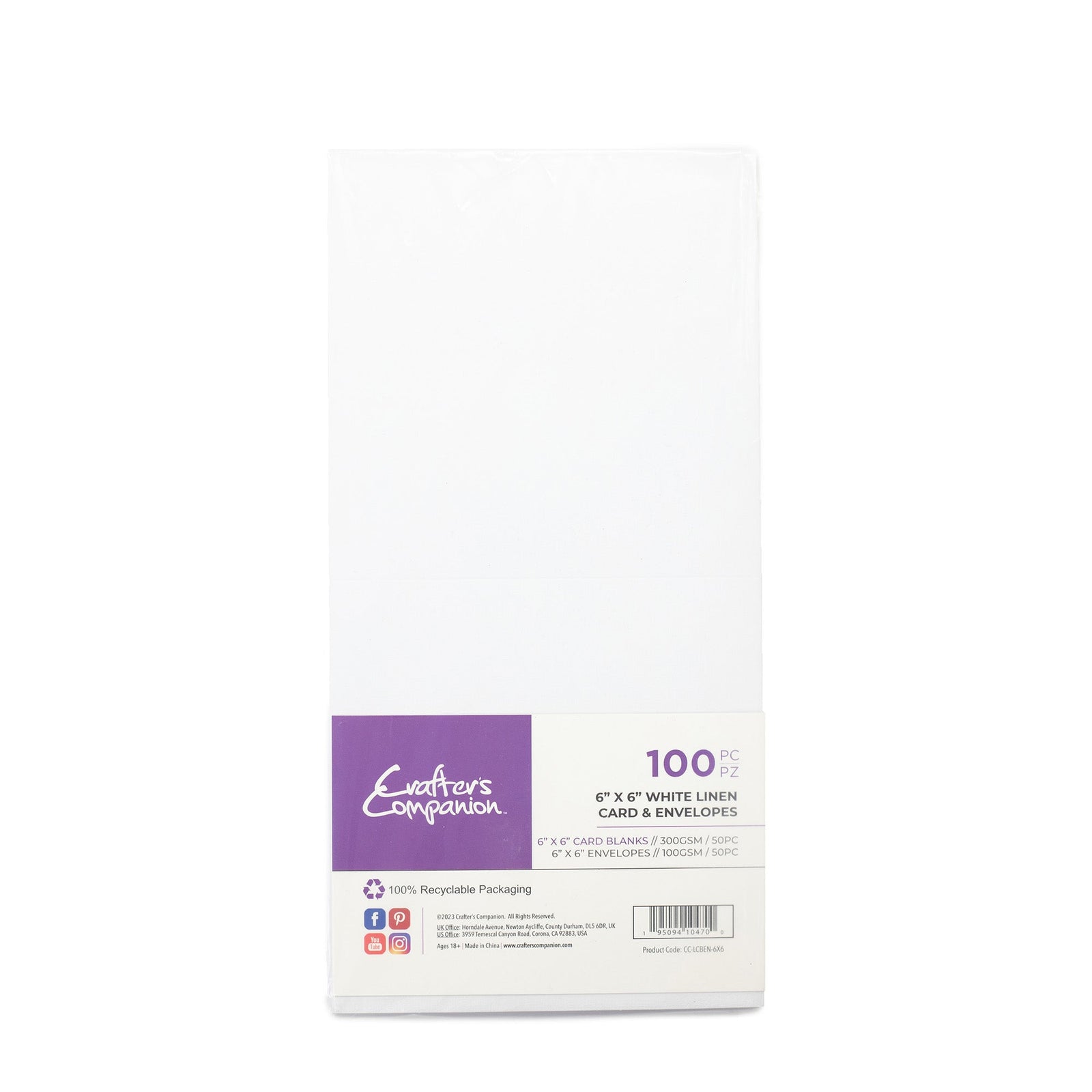 Crafter's Companion 6"x 6" White Card & Envelopes - 100 Piece