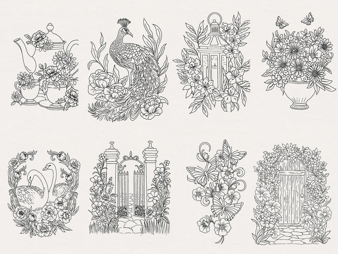 Watercolour Floral Colouring Sheets 5" x 7"