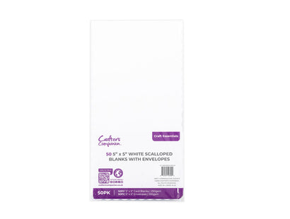 Crafter's Companion - 5"x5" White Scalloped Cards & Envelopes 50pk