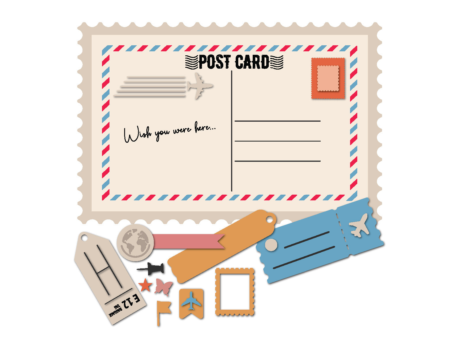 Retro Vacay - Postcard Stamp, Die & Stencil Set