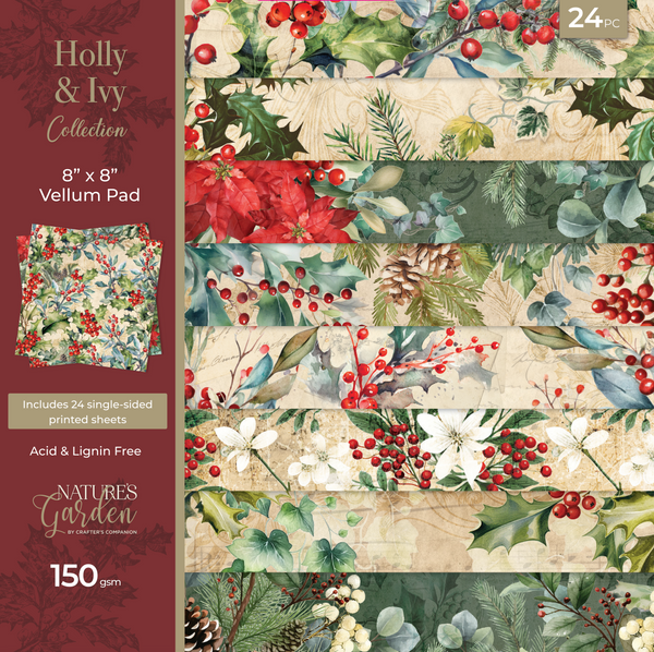 Nature’s Garden Holly & Ivy 8” x 8” Vellum Pad Crafter's Companion US