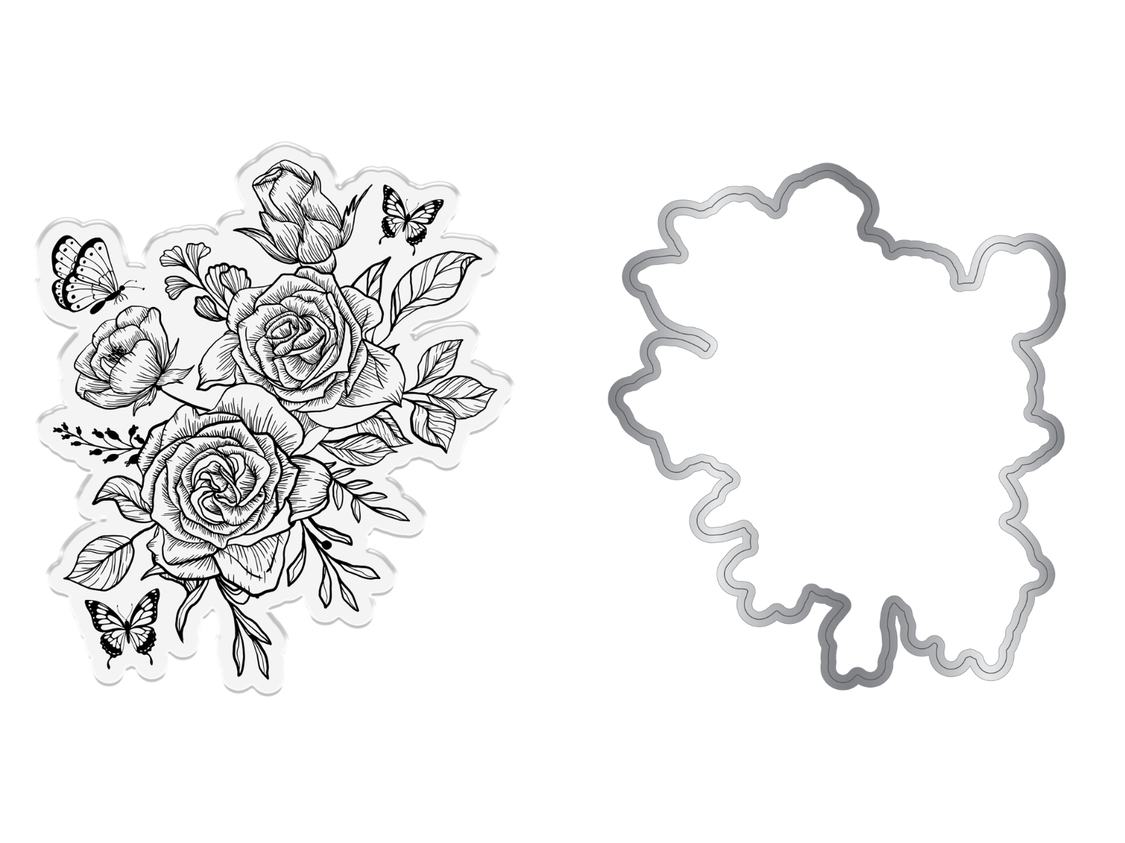 Nature's Garden - Midnight Floral Stamp & Die - Butterfly & Rose Blooms