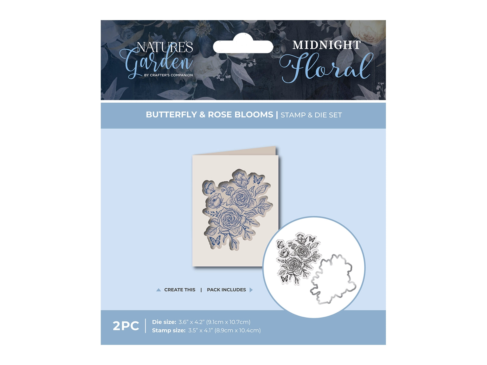 Nature's Garden - Midnight Floral Stamp & Die - Butterfly & Rose Blooms