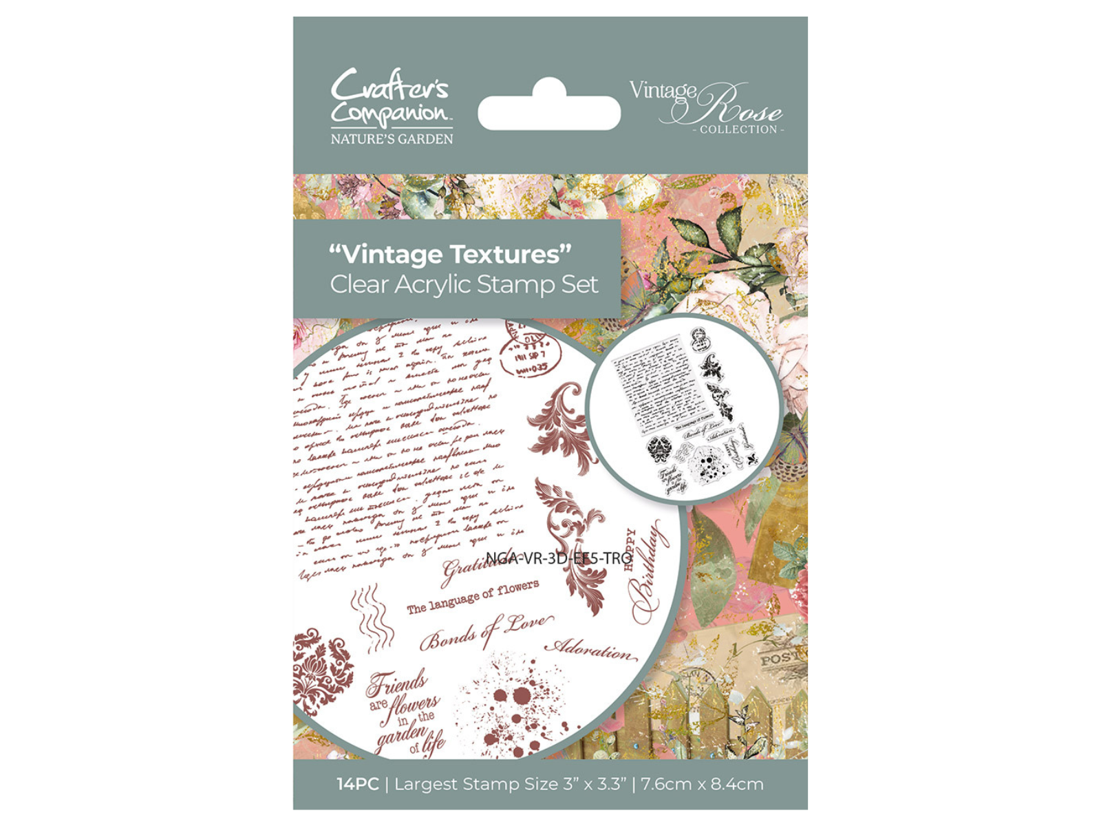 Nature's Garden Vintage Rose Clear Acrylic Stamp - Vintage Textures