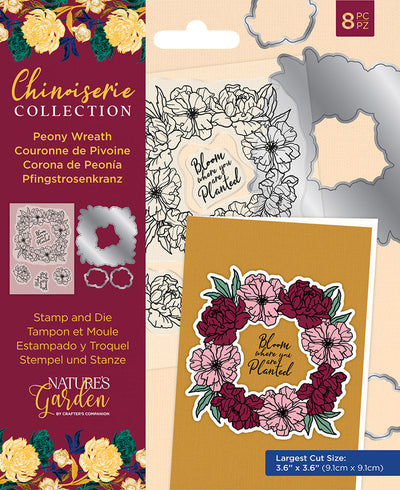 Natures Garden Chinoiserie Collection Stamp & Die - Peony Wreath