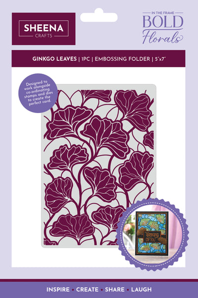 Sheena Douglass In the Frame Bold Florals Embossing Folder 5 x 7 - Ginkgo Leaves