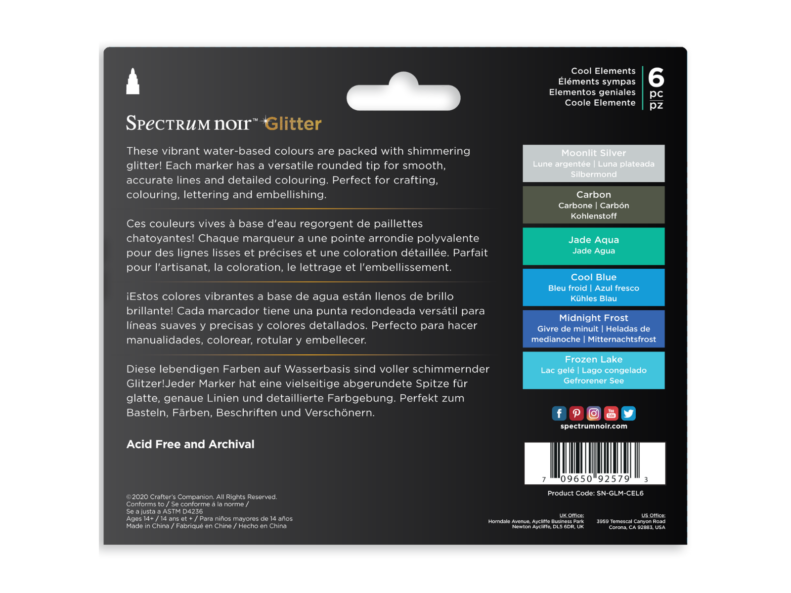 Spectrum Noir Glitter Marker-Cool Elements 6pc