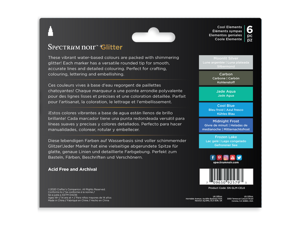 Spectrum Noir Glitter Marker-Cool Elements 6pc