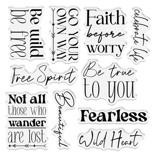 Sara Signature Bohemian Clear Acrylic Sentiment Stamps - Harmony & Happiness