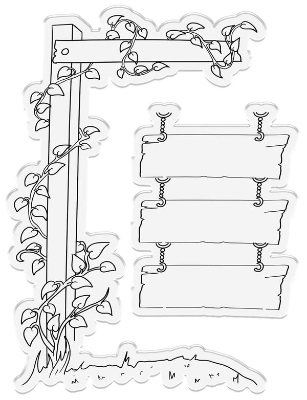 Sara Signature Country Lane Stamp and Die - Hanging Sign and Vines
