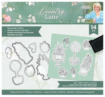 Sara Signature Country Lane Stamp and Die - Perennials in Pots