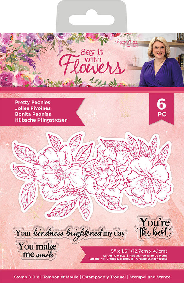 Sara Signature Say It With Flowers Stamp and Die - Pretty Peonies