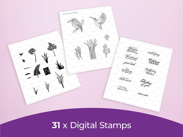 Nature's Garden Kingfisher Collection - Digital Stamp Sheets - A4